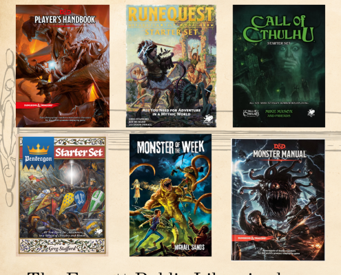 TTRPG Materials Check out TTRPG materials at the library!